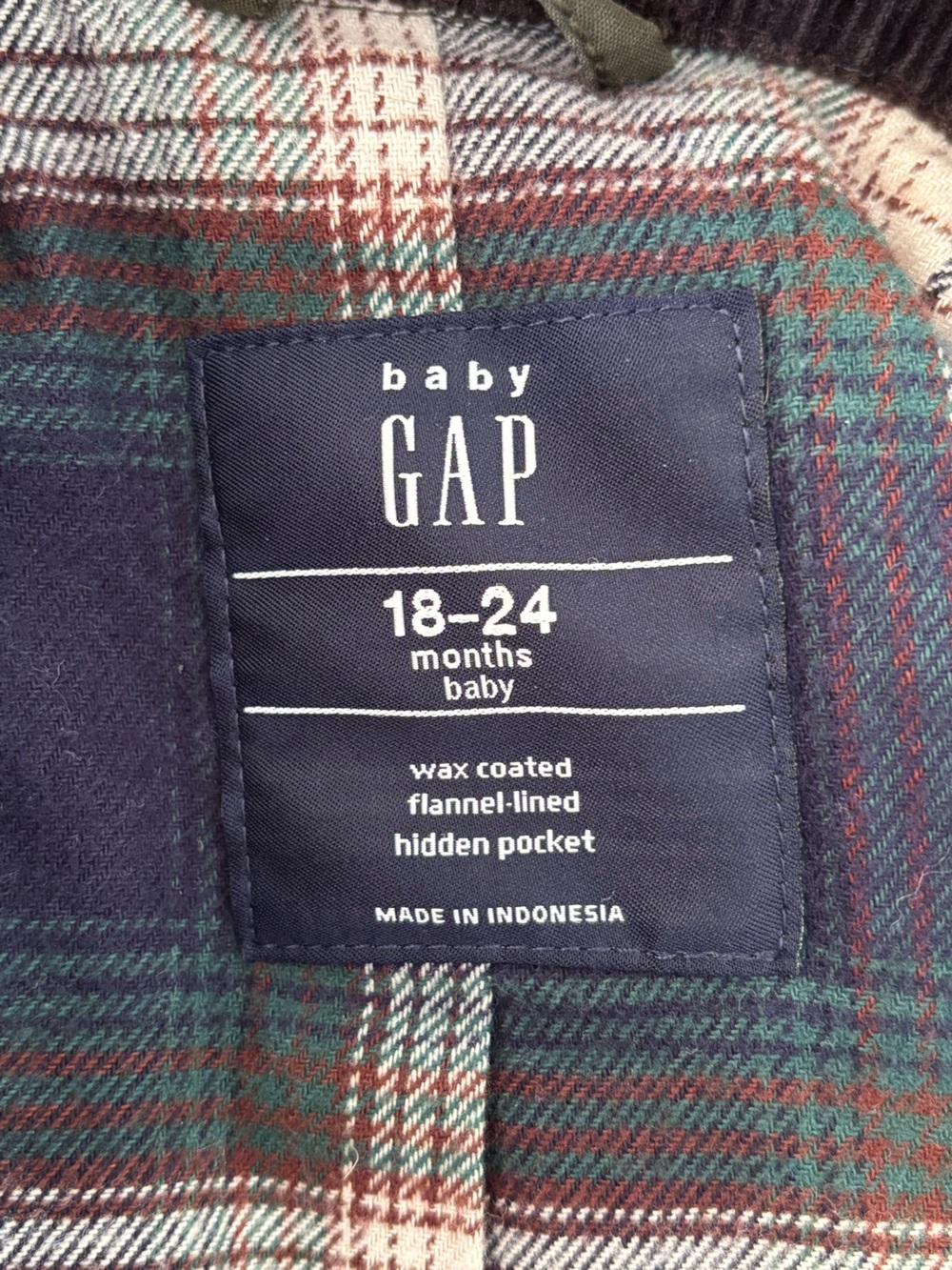 Gap Kids Olive Green Waxed Jacket with Corduroy Collar - Picture 6 of 7